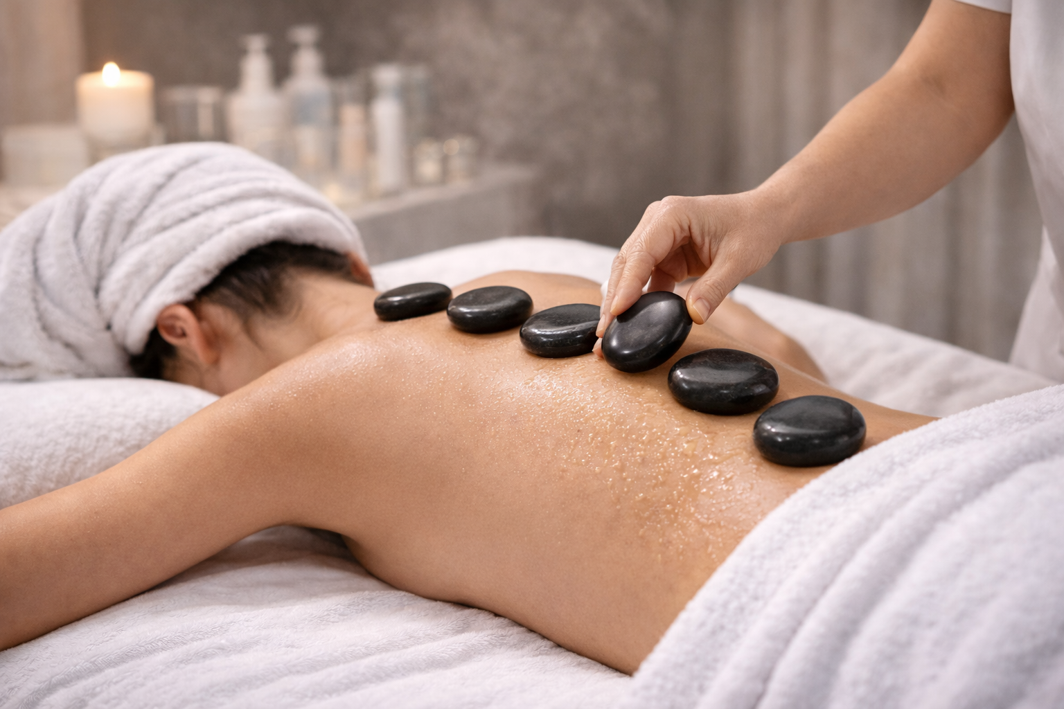 Hot stone body treatment